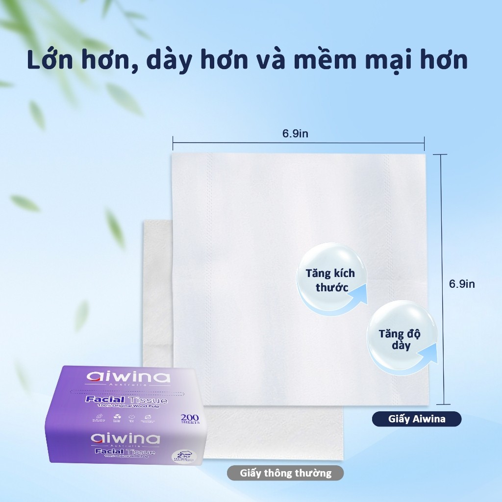 Combo 5 Gói Khăn Giấy Rút Aiwina Cao Cấp Từ Bột Gỗ Nguyên Sinh Siêu Mềm, Dịu Nhẹ Da Nhạy Cảm 200 Tờ
