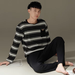 Mùa Xuân, Mùa Thu 2025 Bộ Đồ Ngủ Nam Dài Tay Quần Sọc Homewear Phù Hợp Với Mặc Ngoài Thu Đông