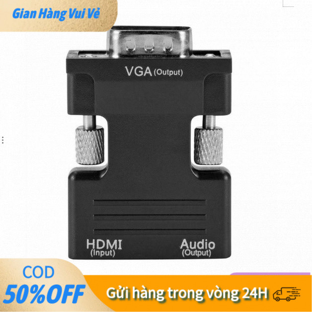 【48h】Bộ chuyển đổi HDMI sang VGA với giắc cắm âm thanh 3.5mm, kết nối PC với máy chiếu hoặc TV HDTV dễ dàng.