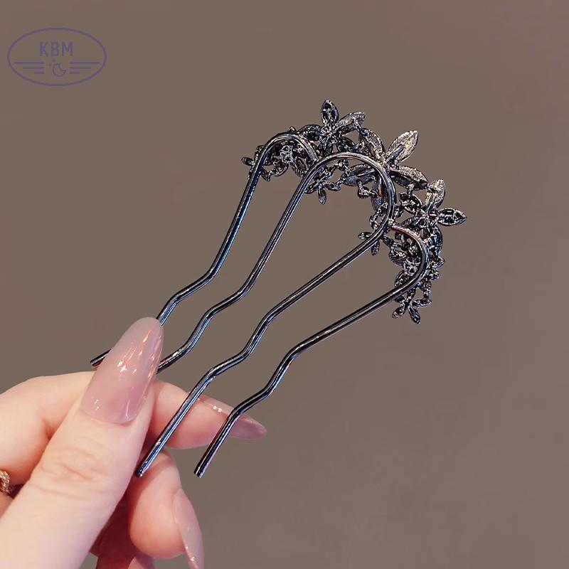 Kẹp tóc hình chữ u với ngọc trai và hoa, phù hợp cho retro bun, làm từ hợp kim - phụ kiện tóc nữ sang trọng, tiện lợi hằng ngày, quà tặng đẹp mắt