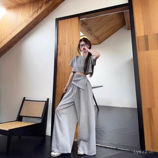 <![Giảm giá trong thời gian có hạn] Bộ đồ nữ thời trang, quần ống rộng, lưng cao, thoáng mát mùa hè