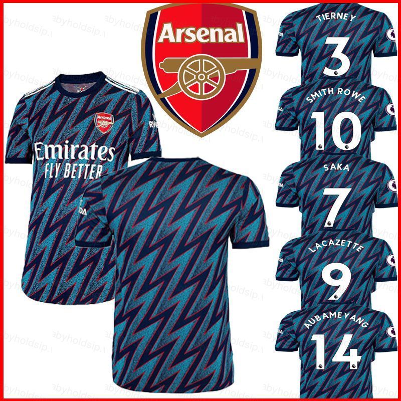 Áo bóng đá Arsenal F.C. mùa 2021/2022 - Thiết kế Loose Tee, in hình các cầu thủ như Aubameyang, Saka, Lacazette, Rowe và Tierney