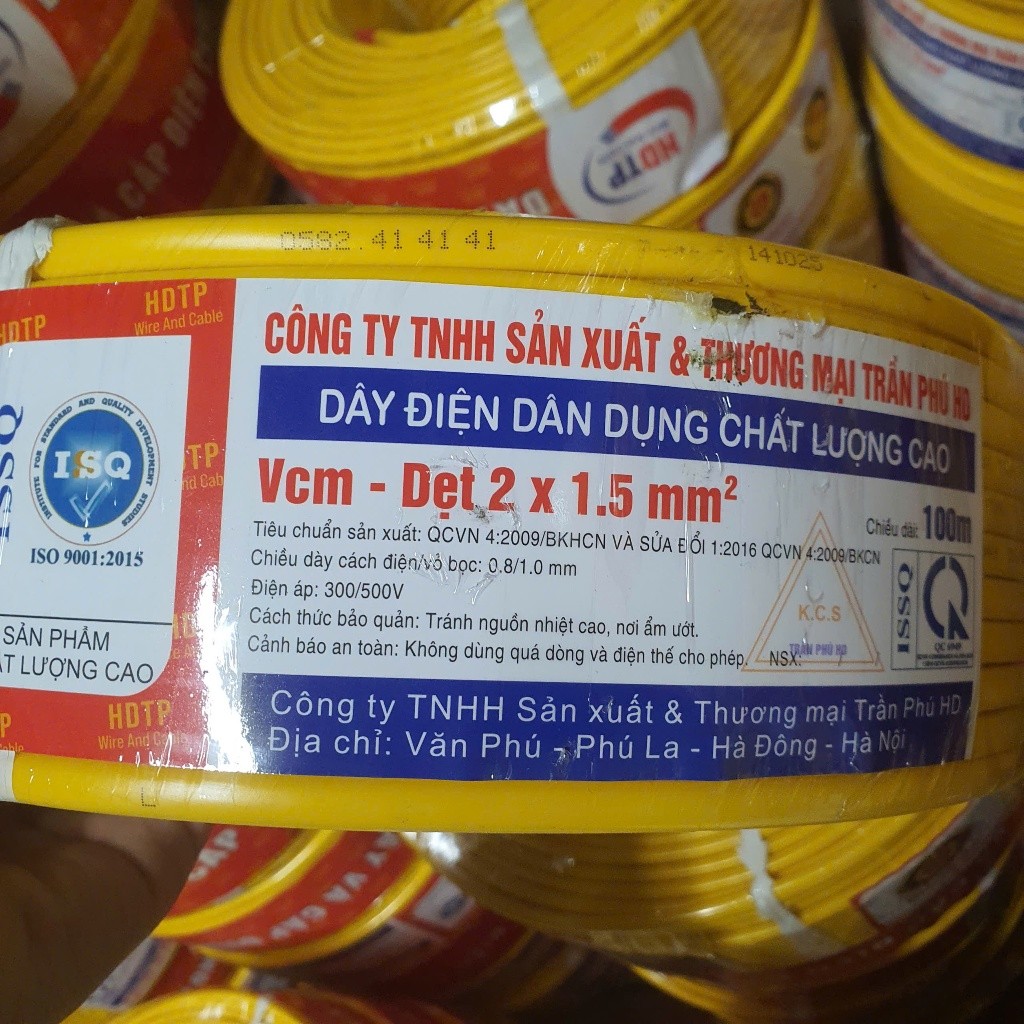 Dây Điện TRẦN PHÚ HD 2x1.0 Combo 10m,15m,20m,30m,40m,50m (dây lõi đồng)