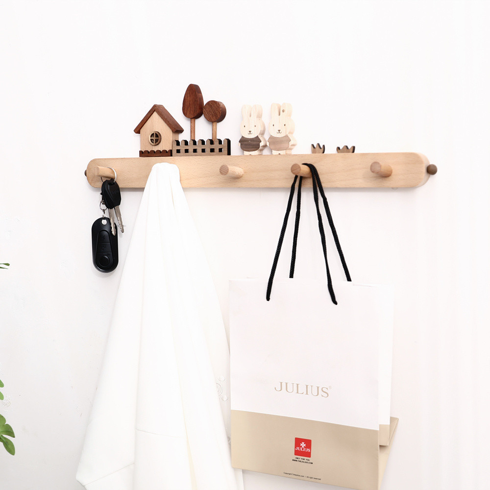 Móc chìa khóa lối vào, Giá lưu trữ chìa khóa treo tường lối vào phong cách Ins, Gỗ nguyên khối Trang trí Bắc Âu dễ thương