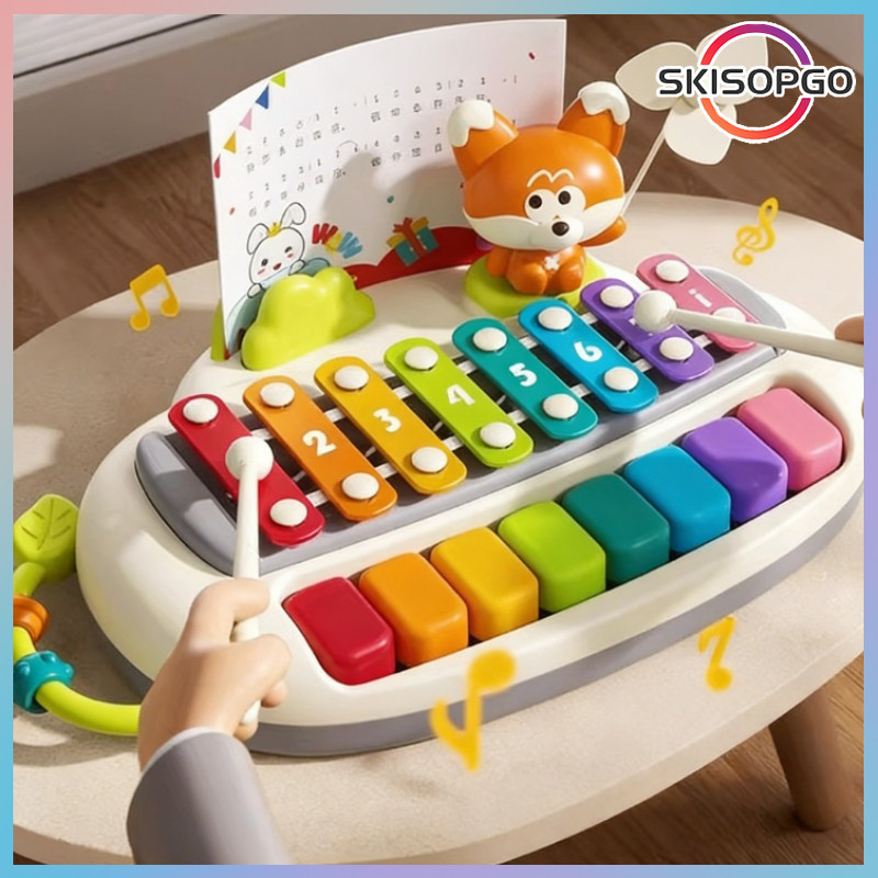 【SKISOPGO】Đồ chơi 2 trong 1 Đàn Piano và Xylophone,8 phím nhiều màu,cho bé học sớm,Gõ Nhạc,Học Màu