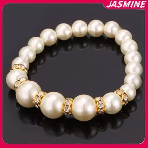 JASMINE Bộ Trang Sức Cưới Thanh Lịch, Mô Phỏng Ngọc Trai, Bông Tai và Vòng Tay Dài cho Cô Dâu
