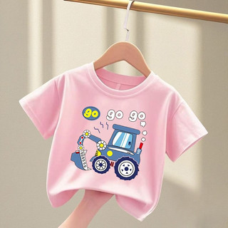 Máy Xúc Bé Trai Hoạt Hình Đồ Họa Áo Trẻ Em Mùa Hè Tay Ngắn Thoáng Khí Mềm Mại Thường Ngày Playwear Top