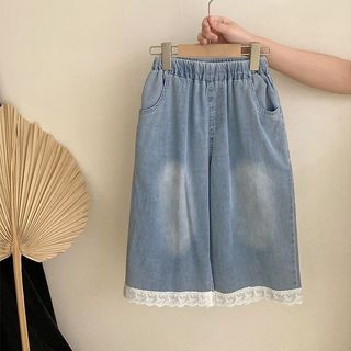 Bộ đồ bé gái áo thun sọc + quần jean ống rộng – Set đồ mùa hè phong cách Hàn Quốc cho bé