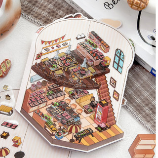ENWEI 3 Cái [Dòng Micro Shop] Nhãn dán phong cảnh lớn chống thấm nước 3D Dâu tráng miệng Nhà BBQ Núi Sổ lưu niệm