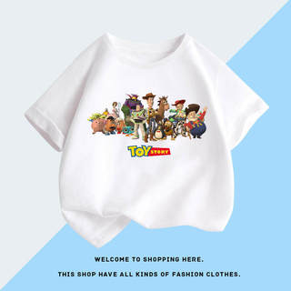Áo thun in hình Woody và Buzz Lightyear trong phim Toy Story dành cho bé trai, in một mặt, kiểu dáng thường ngày.