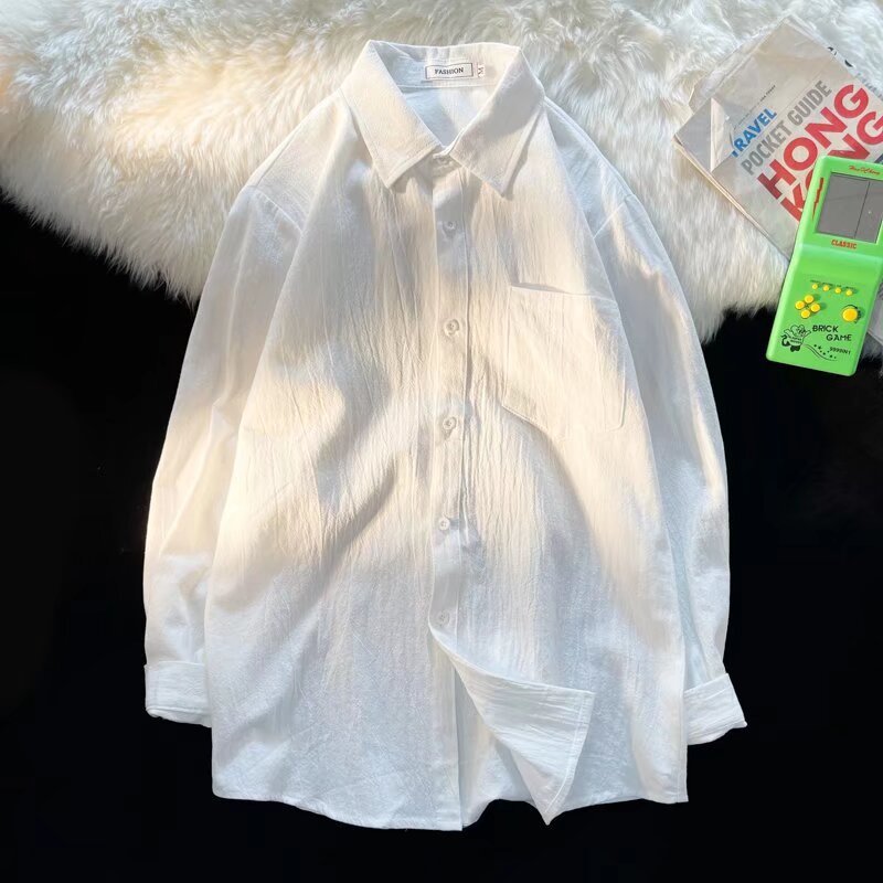 VG Cotton Linen Áo Sơ Mi Nam Dài Tay Thường Ngày Rời Phù Hợp Với Phong Cách Hàn Quốc Xu Hướng Nút Lên Top