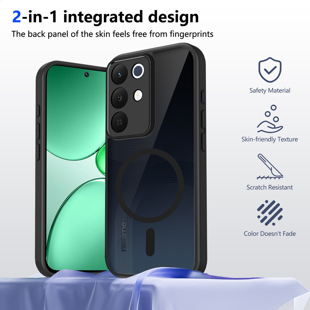 Ốp lưng Realme C85 5G Vỏ thu hút từ tính màu đen mờ cho Ốp điện thoại Realme C85 4G