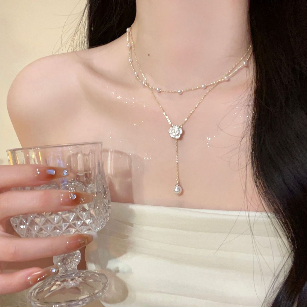 Vòng cổ ngọc trai phong cách Hàn Quốc mới, có bướm xương đòn và dây xích sang trọng