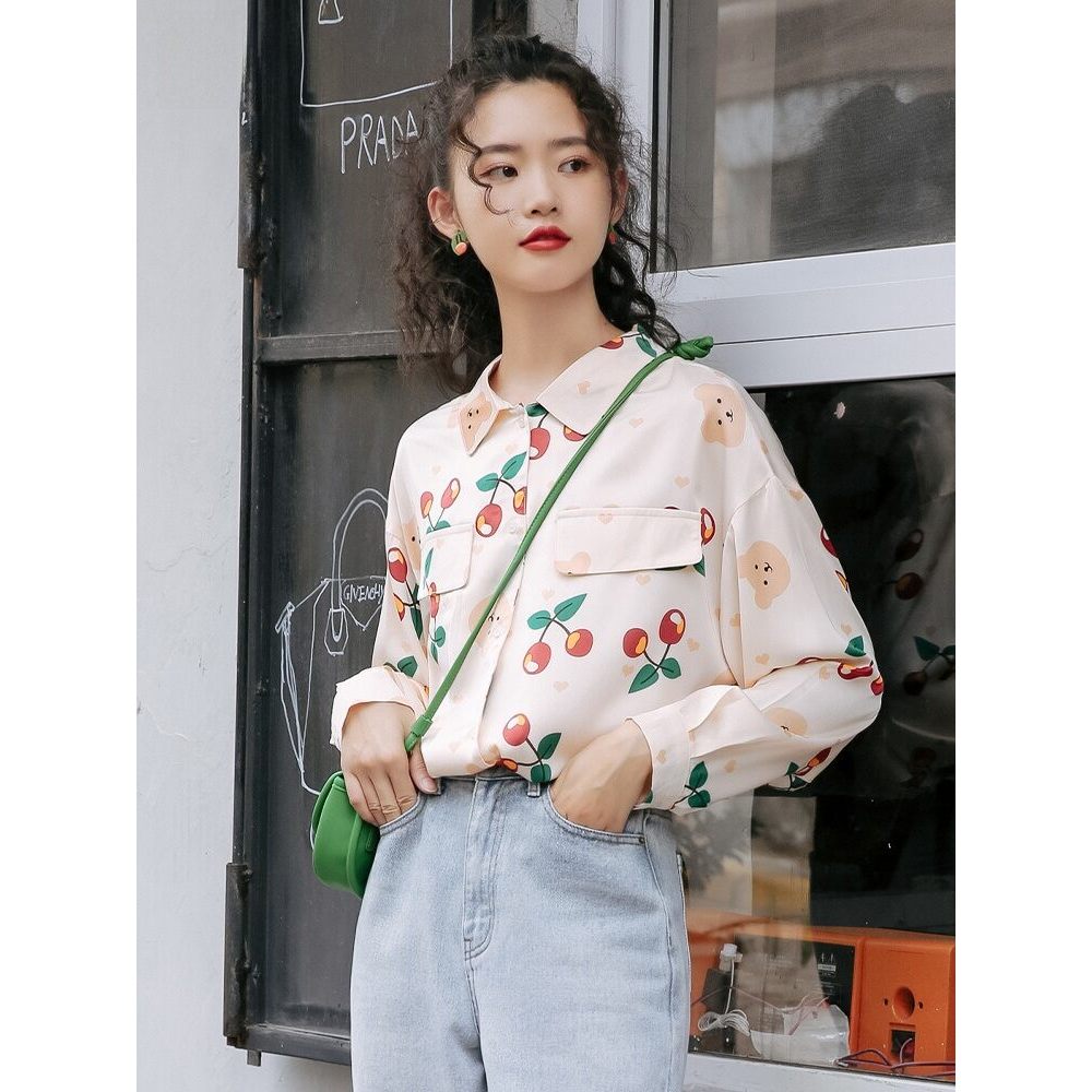 Mutu Áo sơ mi voan hoa nữ phong cách retro Hồng Kông thu đông thời trang