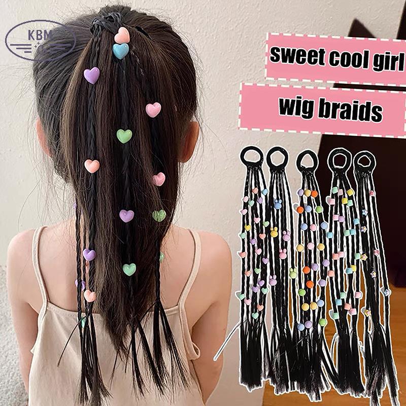KBM 1 Bộ Bé Gái Ngôi Sao Năm Cánh Hoa Tóc Giả Đuôi Ngựa Dây Cao Su Phụ Kiện Tóc Trẻ Em Tóc Giả Bím FSSG