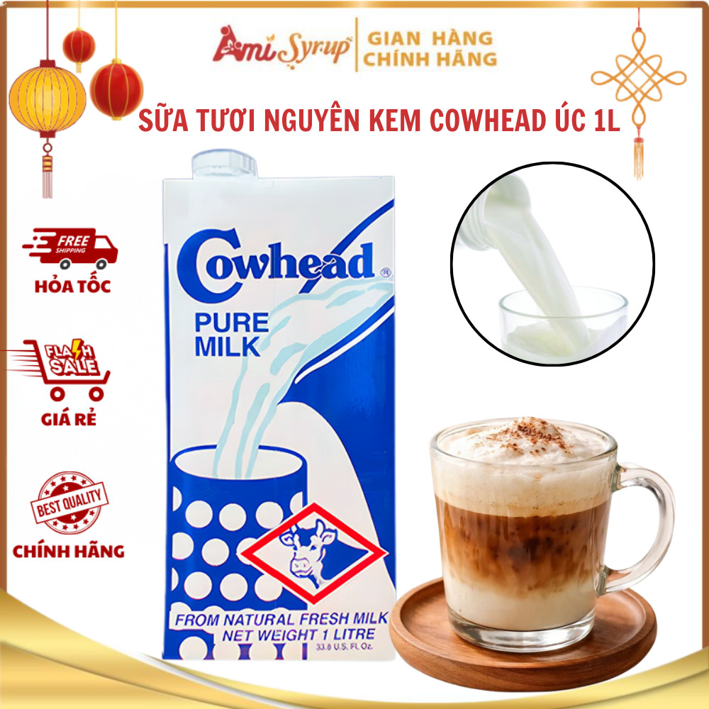 Sữa Tươi Nguyên Kem Cowhead Úc 1L, Thơm Ngon Bổ Dưỡng Tạo Bọt Mịn, Nguyên Liệu Pha Cafe Chuẩn Vị