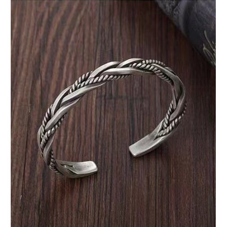 Vintage Bạc Chiên Bột Xoắn Dệt Bạc Được Chứng Nhận Cho Vòng Tay Nam Nữ