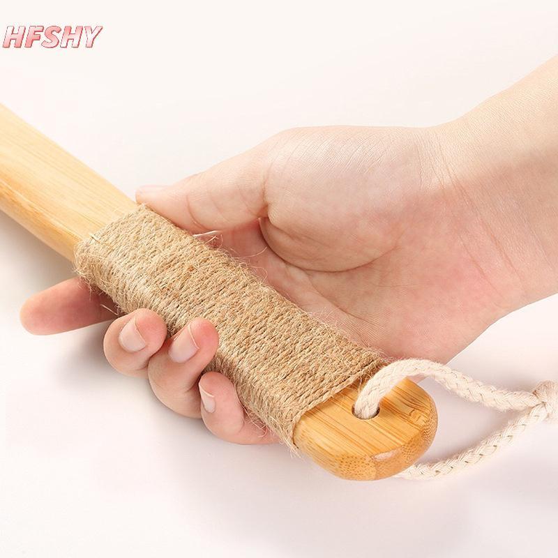 HFSHY Bamboo Ba Scrubber Tay cầm dài Máy chà sàn cơ thể Ánh sáng Bàn chải tắm dễ cầm để làm sạch da Tẩy tế bào chết VN