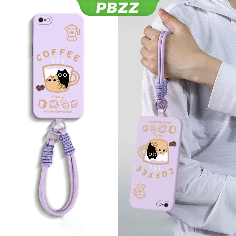 FOR ốp lưng Ốp điện thoại cho iPhone 5s, iPhone 5, iPhone 6, 6s, 6 plus, vỏ điện thoại mềm, silicone lỏng, bảo vệ chống sốc, thiết kế mới, thẩm mỹ, hình mèo hoạt hình với dây buộc cho bé gái YTSTHM01