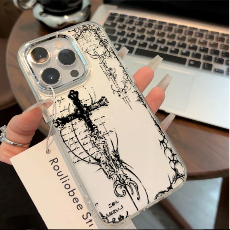 Ốp Lưng Cho Xiaomi Mi 11 Lite 11T PRO 12T POCO X3 X4 GT X5 X6 X7 PRO M4 M7 F5 PRO 14T Dark Gothic Cross Mark Cool Soft Mạ Ống Kính Kim Loại