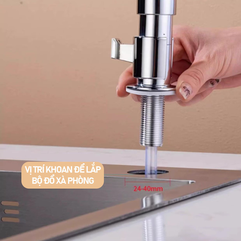 Bộ Vòi Bơm Nước Rửa Chén Bằng Nhựa ABS Cao Cấp - Kèm Kệ Đựng Đồ, Tự Động Hút Dầu, Ống Dẫn Silicon Dài 1.2m