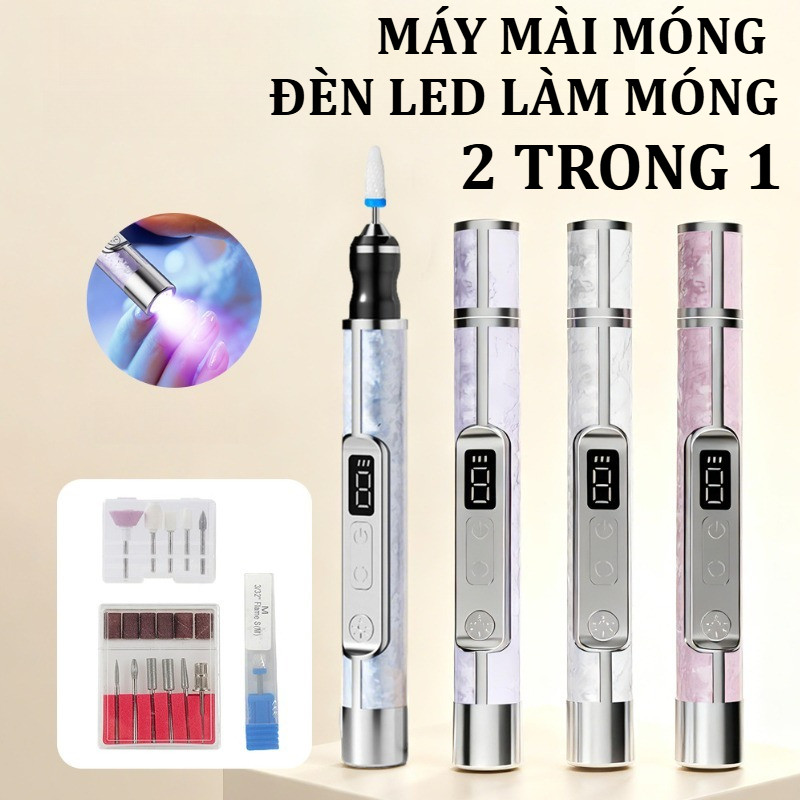 Máy mài móng cầm tay, đi kèm 11 đầu mài, 3 tốc độ, tích hợp đèn LED làm móng