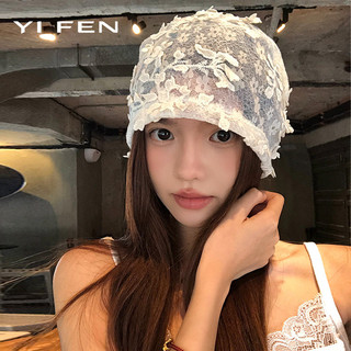 YI FEN Pháp Ren Hoa Đầu Mũ Nữ Mùa Hè Mỏng Phong Cách Rỗng Mũ Chui Đầu Thời Trang y2k Khí Quyển Nắp Cọc
