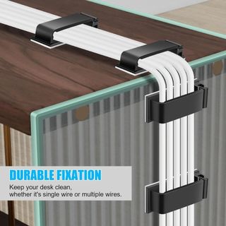 Kẹp cáp DAYBREAK, Bộ sắp xếp cáp nhựa màu đen trắng, Bộ quản lý dây cáp USB tự dính Bàn làm việc Văn phòng tại nhà