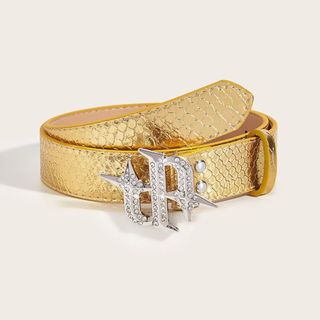 Phong Cách Mới Đen Bạc Kim Loại Khóa Chụp PU Trang Trí Quần Jean Thắt Lưng Thời Trang Phù Hợp Với Đa Năng Với Kim Cương