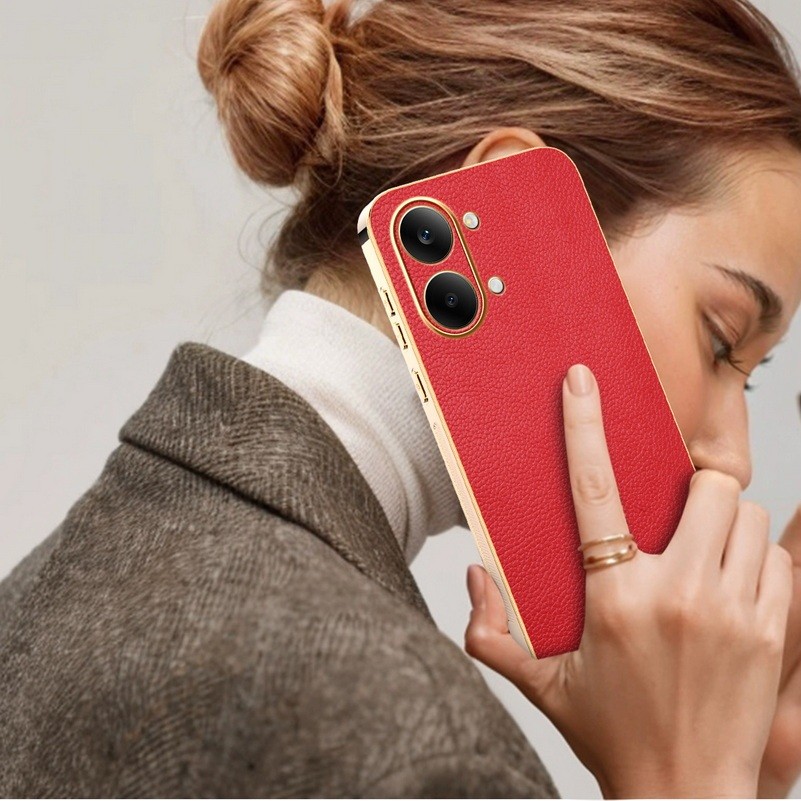 Ốp khung mạ điện bằng da vải thiều cổ điển cho Xiaomi poco x8 x7 x6 pro max f8 f7 f6 Redmi Turbo 5 Max 4 pro Vỏ cảm giác da Camera Vỏ bảo vệ chống sốc