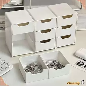 Hộp lưu trữ máy tính để bàn CHEESELY, Hộp đựng mỹ phẩm dung tích lớn 3 tầng, Hộp chia Mini kiểu ngăn kéo cho đồ dùng văn phòng Hộp đựng mỹ phẩm trang sức