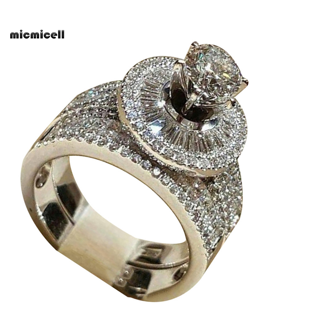 Một Bộ 2 Chiếc Nhẫn Đính Hôn Phong Cách Thời Trang Với đá Nhân Tạo Cubic Zirconia