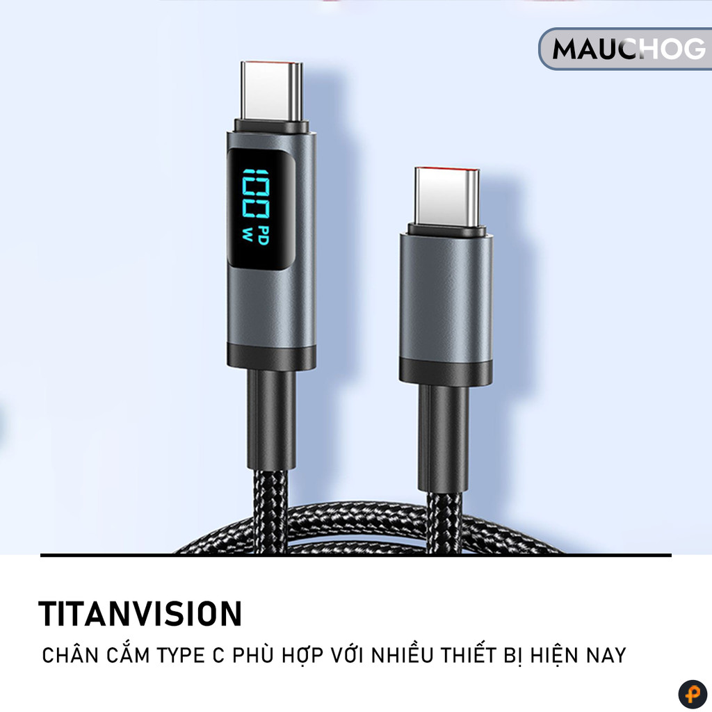 Cáp Sạc Nhanh 100W Type C E-Marker Có Đèn Led Báo Công Suất Cho Điện Thoại iPhone iPad Macbook