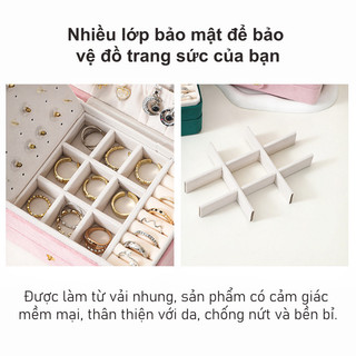 【BabyJoy】Hộp đựng trang sức nhung cao cấp nhiều ngăn,phù hợp du lịch và bảo quản vòng cổ,nhẫn,bông tai