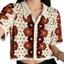 Áo sơ mi nữ thêu hoa và móc ren tay ngắn, thiết kếcrop trendy