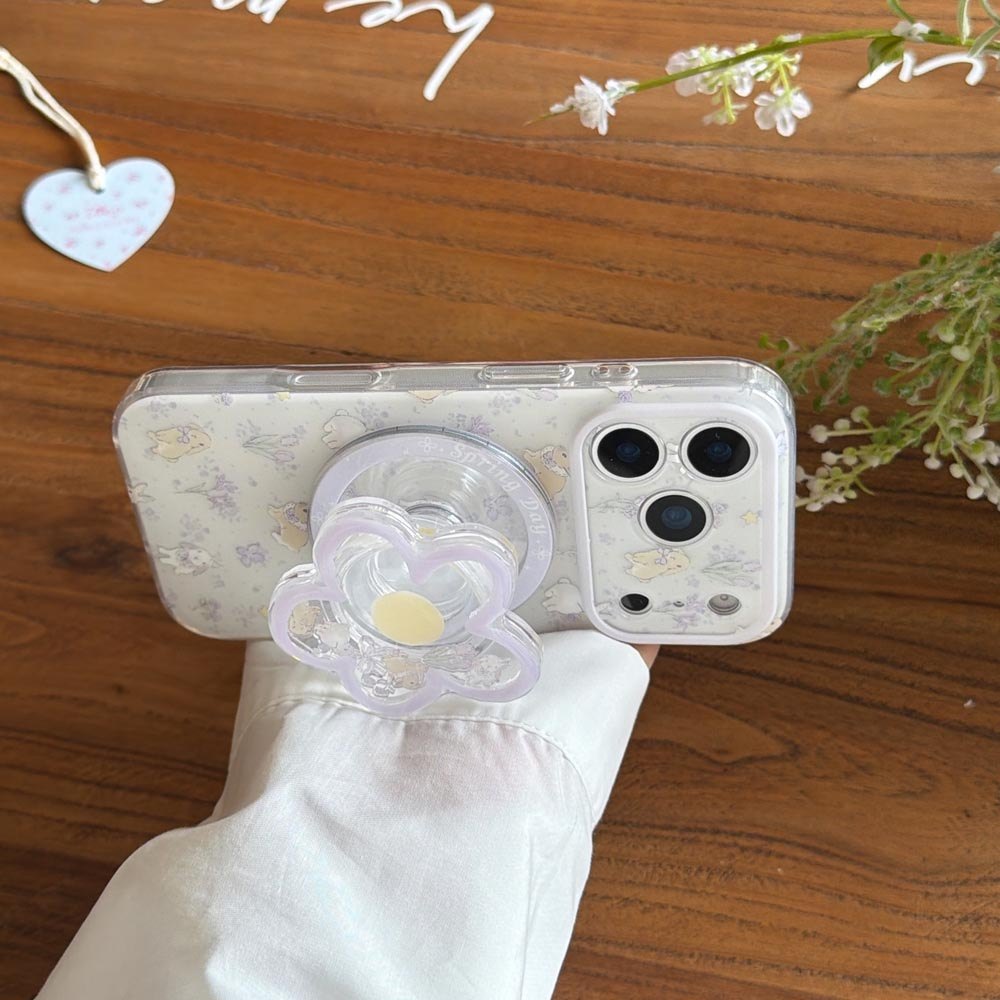 Ốp Lưng Cứng Tương Thích Với iPhone 13 14 14Pro 14ProMax 15 15Pro 15ProMax 16 16Pro 16ProMax 17 17Pro 17ProMax Ốp Nam Châm Họa Tiết Thỏ Hoa Tím