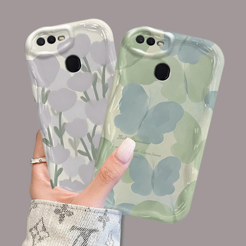 Ốp Silicon Hoạt Hình Cho OPPO A5S A7 A12 F9 F9 Pro 3D Phụ Kiện Mềm Ốp lưng Hoa Bướm Tulip Ốp Lưng Chống Sốc