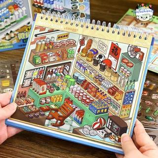 ITRUMPET Shop Cảnh Sticker, Nhãn Dán Phong Cảnh PET Dễ Thương, 10 Cảnh 33 Tờ Kích Thước Lớn Xếp Chồng Miếng Dán Sách Đồ Chơi Trẻ Em