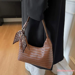 Túi đeo vai nữ lưỡi liềm có khăn quàng cổ Túi đeo nách dệt có khóa kéo thanh lịch để mua sắm hàng ngày Du lịch