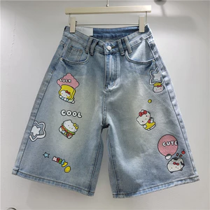 Quần jean nữ retro hoạt hình, thiết kế ống rộng thoải mái cho mùa hè 2026, thời trang và trendy