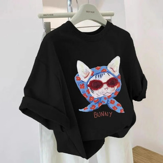Mèo Áo Thun Cotton Với Khăn Trùm Đầu Họa Tiết Hoạt Hình Phù Hợp Hàng Ngày