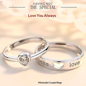 Nhẫn đôi "I Love You" với dây buộc đám cưới hình trái tim Openwork