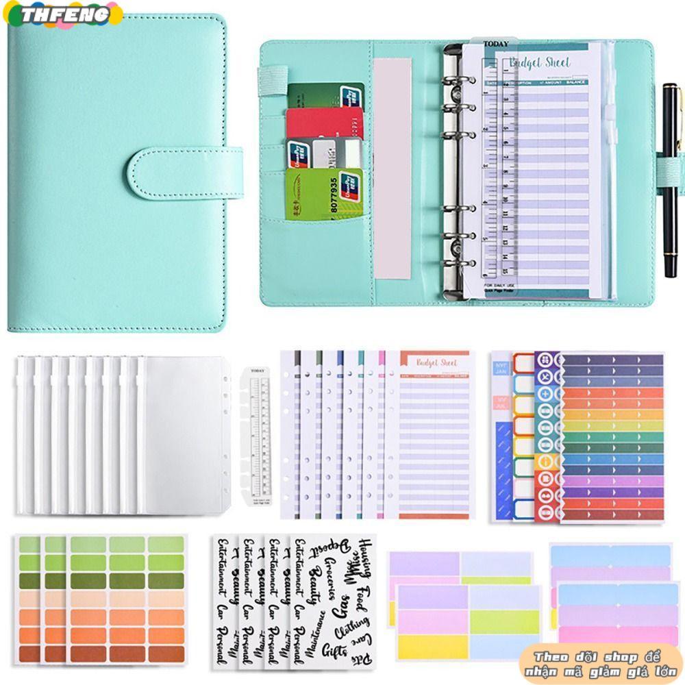 THFENG Người Tổ Chức Tiền Mặt, A6 Lập Ngân Sách Binder, Tiết Kiệm Tiền Có Dây Kéo Phong Bì Tiền Mặt Tờ Chi Tiết Da PU Chất Kết Dính Nam Nữ