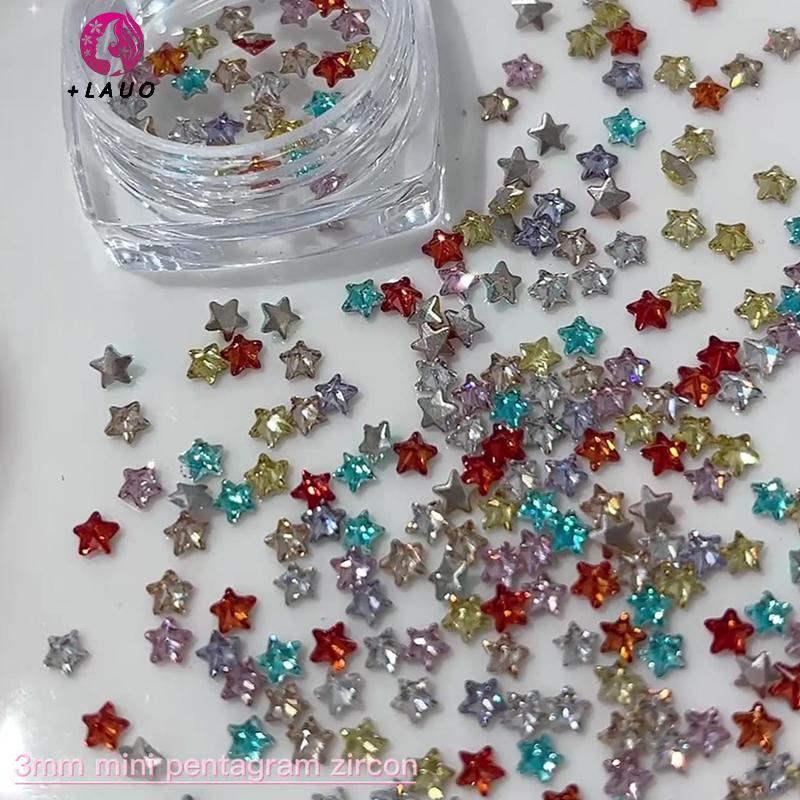 Springevenstar 1 Hộp 30 Chiếc Lấp Lánh Pentagram Zircon Móng Tay Quyến Rũ Dễ Thương Tối Giản Flatba Kim Cương Giả 3 Mm Nhiều Màu Ngôi Sao Mini Đá Quý Móng Tay Nghệ Thuật Trang Trí Cho DIY Phần Móng Tay Springeve