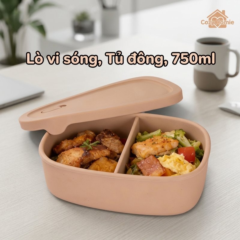 Hộp cơm silicon gấp gọn 750ml an toàn không BPA chịu nhiệt kín khí tốt dành cho văn phòng đi học
