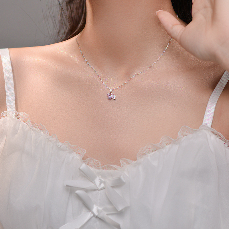 Vòng cổ nữ Zircon lá bạc nguyên chất S999