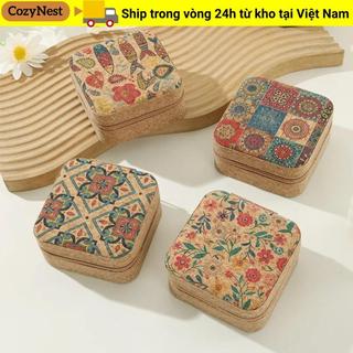 Hộp đựng đồ trang sức COZYNEST, Hộp đựng bông tai nhẫn hữu ích di động, Vòng cổ bằng gỗ nút chai đơn giản trưng bày đồ dùng du lịch
