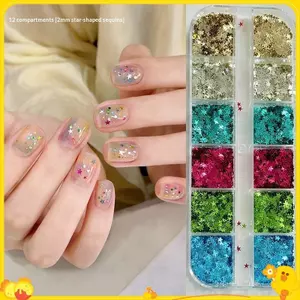 12 Lưới Ngôi Sao Kim Sa Lấp Lánh Ngôi Sao Năm Cánh Nhiều Màu Sắc Móng Tay Nghệ Thuật Quyến Rũ Lấp Lánh 3D Móng Tay Đinh Tán Trang Trí Móng Tay DIY Phụ Kiện Làm Móng Tay