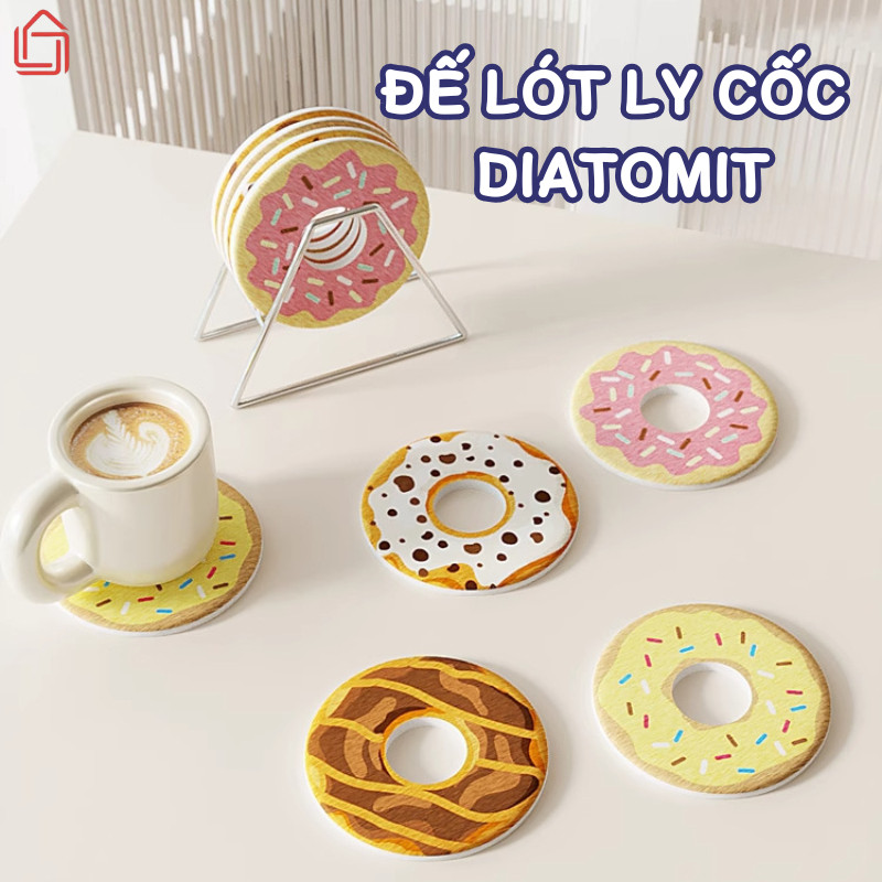 Đế Lót Ly Cốc Đất Diatomit Hình Bánh Rán Siêu Thấm Hút, Cách Nhiệt, Chống Trượt, Kháng Khuẩn, Dùng Văn Phòng Gia Đình