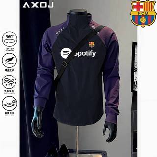 New Barcelona Soccer Uniform Spring and Autumn Outdoor Half Long-Sleeve Zipper Fitness Training Track and Field Running Sportswear PQpY